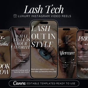 Mallar för Instagram-rullar för Lash Tech | Kit för sociala medier för ögonfransförlängning | Canva-video för fransartist | Salongsmarknadsföring | Varumärkesbyggande för fransar