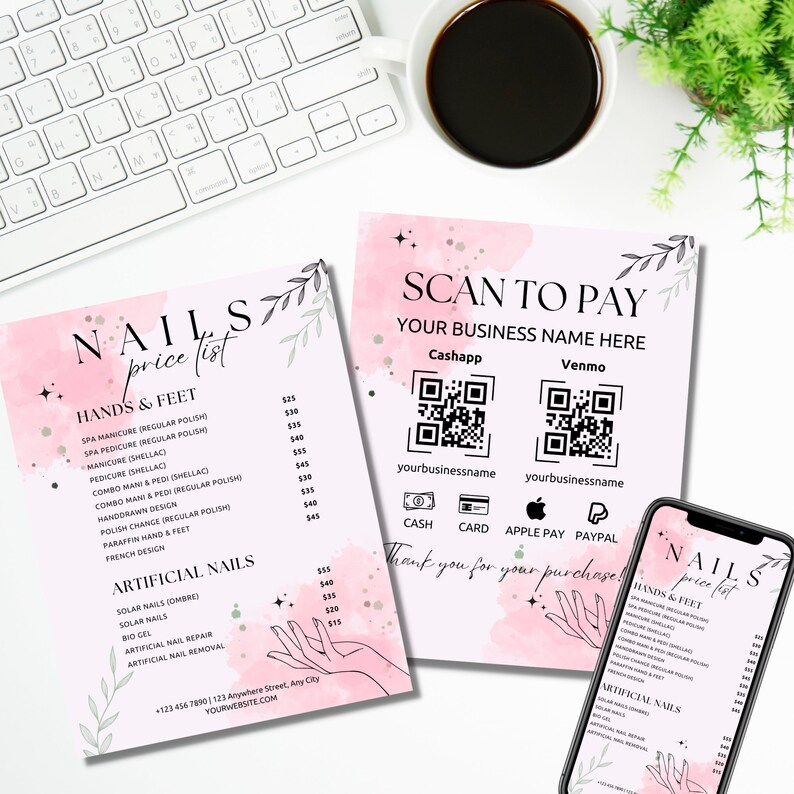 Attract clients with our stylish Nail Flyer List, customizable in Canva to showcase your nail salon's prices and services beautifully