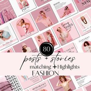 Fashion Instagram Posts Stories, Beauty Business Branding, Pink & White DIY Canva Templates, Boutique Web Banner, Fashion Flyers Content Kit