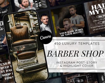 Barbershop Instagram-sjablonen | Socialmediakit kapper | Canva-posts en -verhalen | Marketingbundel kapperszaak | Digitale download