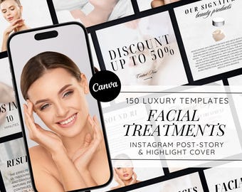 Facial Treatment Instagram Templates: Skincare Marketing, Spa Branding (Canva)