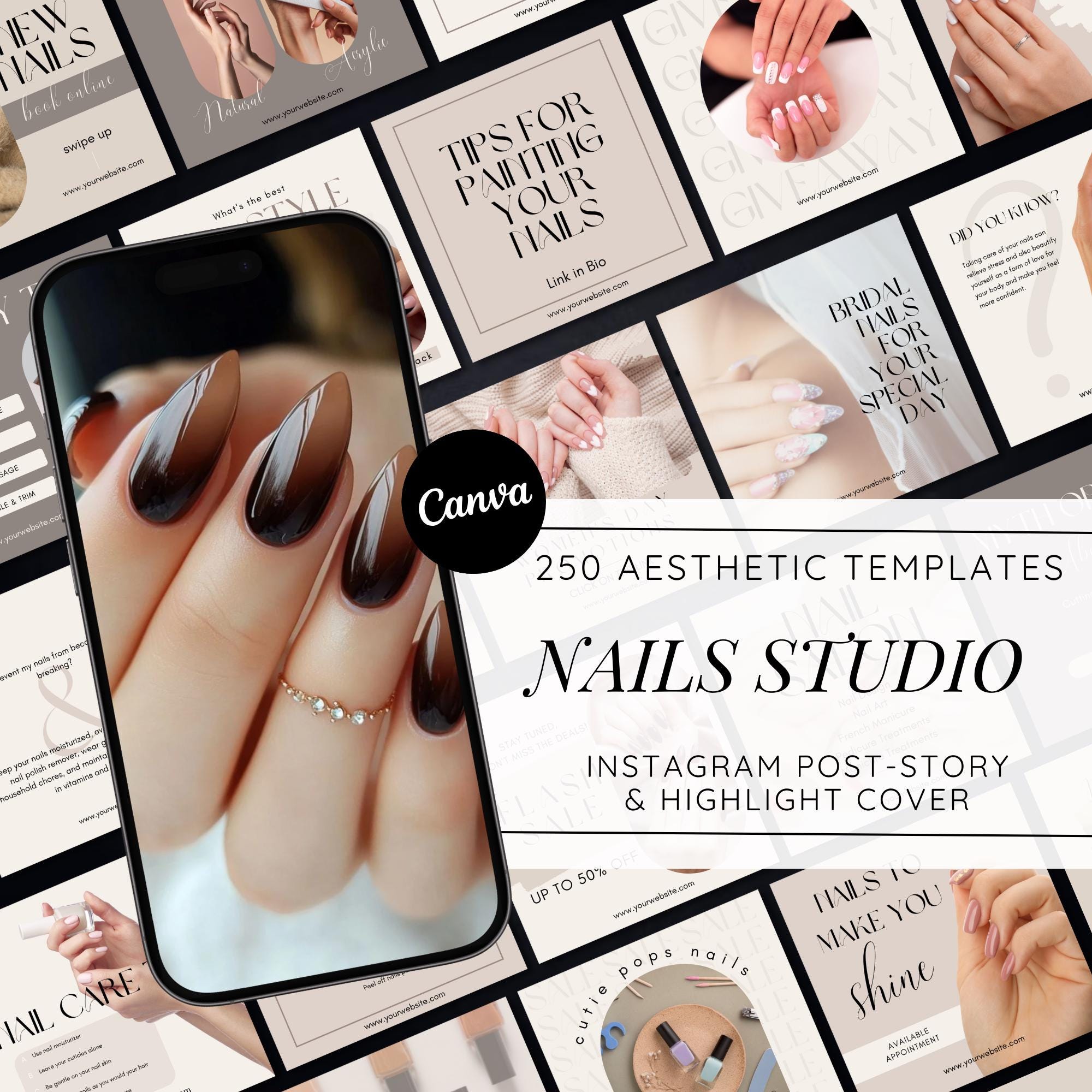 Nail Salon Instagram Templates | Nail Tech Social Media Kit | Canva ...