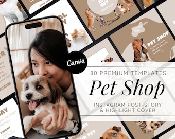 Pet Shop Instagram Post Templates: Dog, Cat, Vet (Canva)