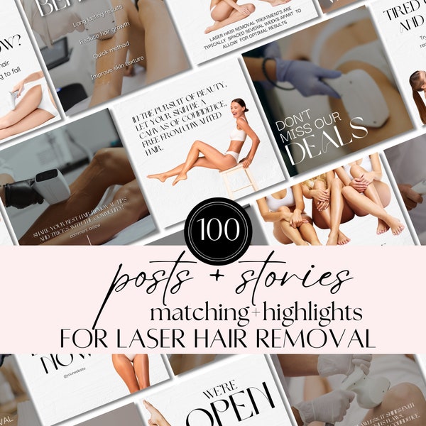 Laser Hair Removal Posts: Salon Canva Template for Beauty Instagram, Esthetician Feed, Skincare & Hair Marketing, Social Media Promotion Kit