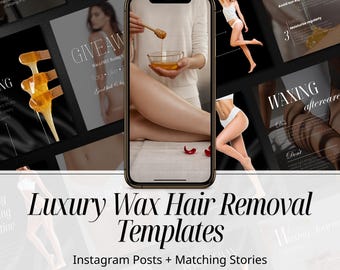 Waxing Instagram Templates | Esthetician Social Media Kit | Body Wax Salon Canva Posts & Stories | Wax Marketing Bundle | Beauty Branding
