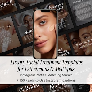 Esthetician Instagram Templates: 150 Facial Posts, Matching Stories & Captions, Editable in Canva