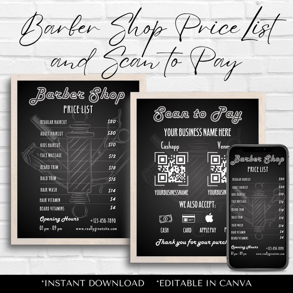 Editable Price List Canva Template for Barbershops | Custom Barber Shop Flyer & Menu Design | Professional Branding and Pricing Kit