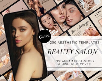 250 Esthetician Instagram Templates | Skincare Social Media Kit | Beauty Salon Story Covers & Highlights | Canva Branding Bundle