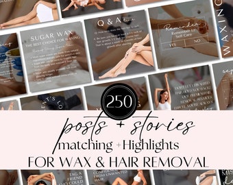 Hair Removal Instagram Post Templates | Laser & Waxing Services | Esthetician Social Media Branding | Skincare IG Story And Posts