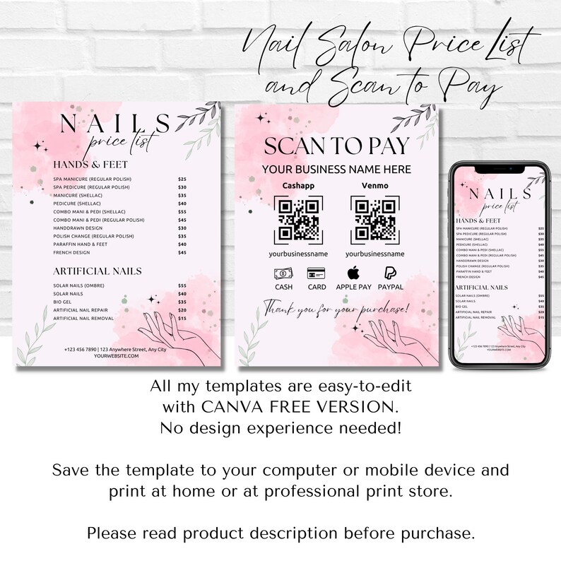 Beauty Salon Flyer Template, featuring a price list and service offerings, perfect for promoting your nail salon and beauty services to potential customers.