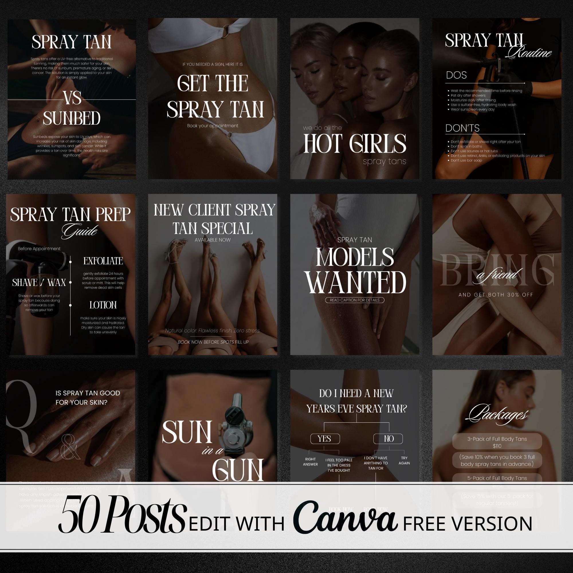 Spray Tan Posts Spray Tan Instagram Templates | Tanning Salon Social Media Kit | Canva ...
