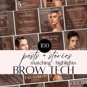 Brow Tech Canva Templates for PMU Artists | Microblading & Permanent Makeup Instagram Posts | Esthetician Social Media Kit