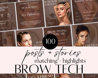 Brow Tech Canva Templates for PMU Artists | Microblading & Permanent Makeup Instagram Posts | Esthetician Social Media Kit