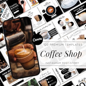 Kawiarnia: Canva i Instagram Ready, Branding Kit dla Cafe Business, Foodie Blogger Posts. Wzmocnij obecność kawiarni w mediach społecznościowych.