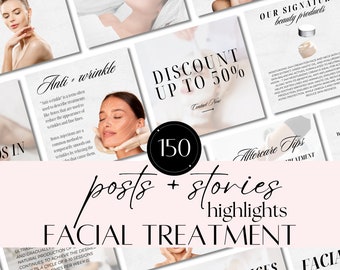 Facial Treatment Instagram Post Templates | Esthetician Business And Skincare Marketing | Canva Spa Highlights & Aftercare Design for IG