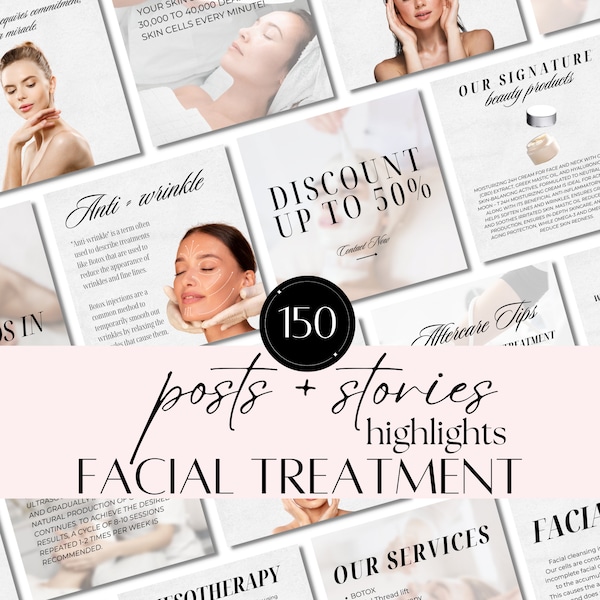 Facial Treatment Instagram Post Templates | Esthetician Business And Skincare Marketing | Canva Spa Highlights & Aftercare Design for IG