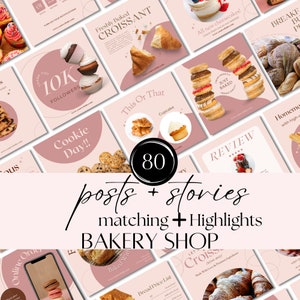 Bakery Instagram Post Templates: Café Marketing, Canva (80 Posts + Stories)