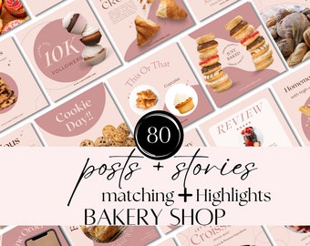 Bakery Instagram Post Templates: Café Marketing, Canva (80 Posts + Stories)