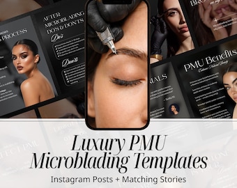 PMU Microblading Instagram Templates | Brow Artist Social Media Kit | Canva Posts & Stories | Permanent Makeup Marketing | Digital Download