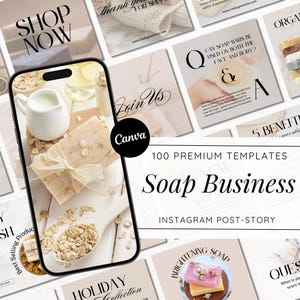 Modello Canva per post Instagram modificabili di sapone - Social Media Marketing per attività di sapone fatto a mano, feed di negozi di sapone e contenuti di marca