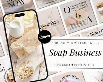 Soap Business Instagram-sjablonen | Handgemaakte socialemediakit zeep | Canva-posts en -verhalen | Marketingbundel zeepmaker | Digitale download
