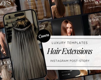 Hair Extension Instagram Templates | Salon Social Media Kit | Hairstylist Canva Posts & Stories | Hair Branding Kit | Hair Salon Marketing
