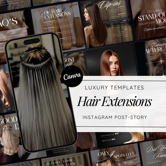 Hair Extension Instagram Templates | Salon Social Media Kit | Hairstylist Canva Posts & Stories | Hair Branding Kit | Hair Salon Marketing