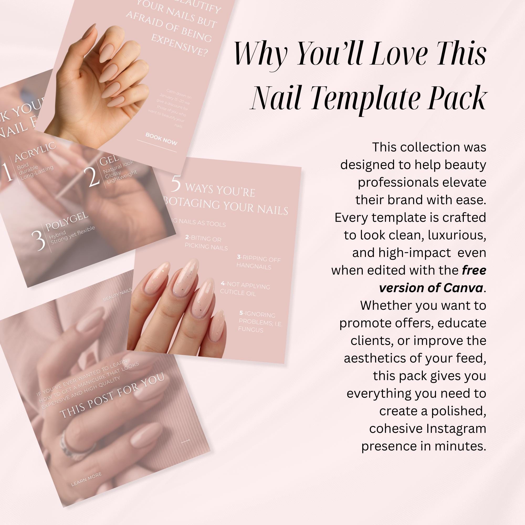 Pink Nail Instagram Templates | Nail Tech Social Media Kit | Canva ...