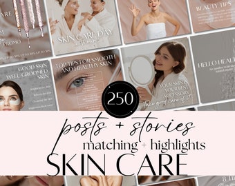 250 Beauty Business And Skincare Canva Templates | Aesthetic Instagram Posts & Stories for Estheticians | Comprehensive Social Media Kit