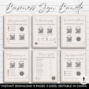 Business Bundle: Digitales Canva Template, QR Code Schild, Preisliste, Scan to Pay, Dankes-Karte, IG Marketing & Business Planner