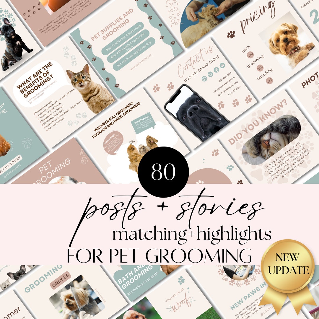 Dog Grooming Instagram Post & Story Templates Perfect for Pet Salons