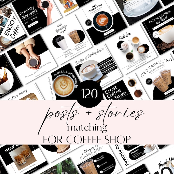 Coffee Shop: Canva & Instagram Ready, Branding Kit für Cafe Business, Foodie Blogger Posts. Steigern Sie die Social-Media-Präsenz von Coffee House.