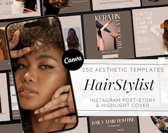 Hair Salon Instagram Templates: 250 Posts, Stories, Highlights (Canva)