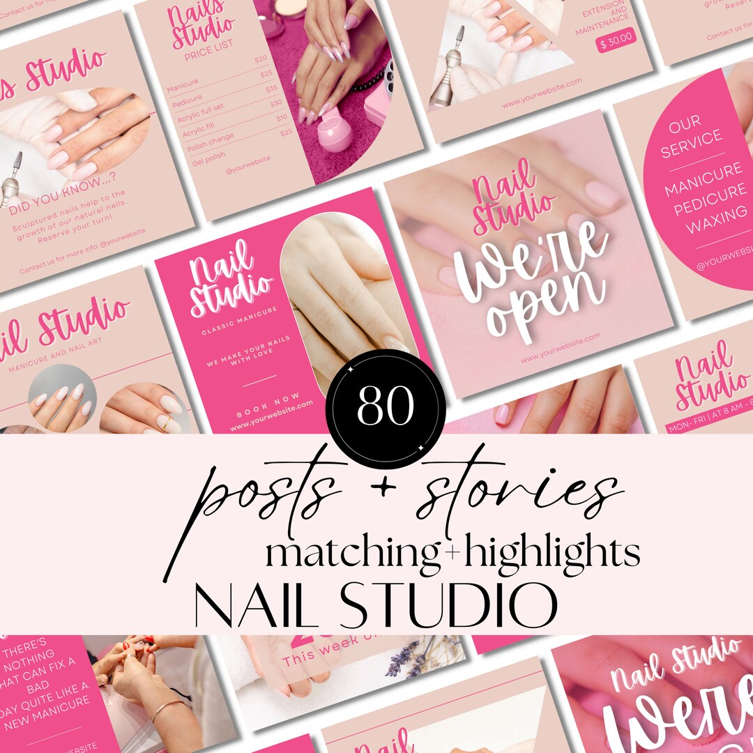 Nail Salon Instagram Post & Stories Canva Template | Manicure Pedicure ...