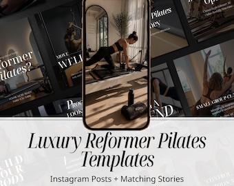 Reformer Pilates Instagram Templates for Studios | Luxury Pilates Instructor Social Media Posts and Stories | Canva Editable Kit
