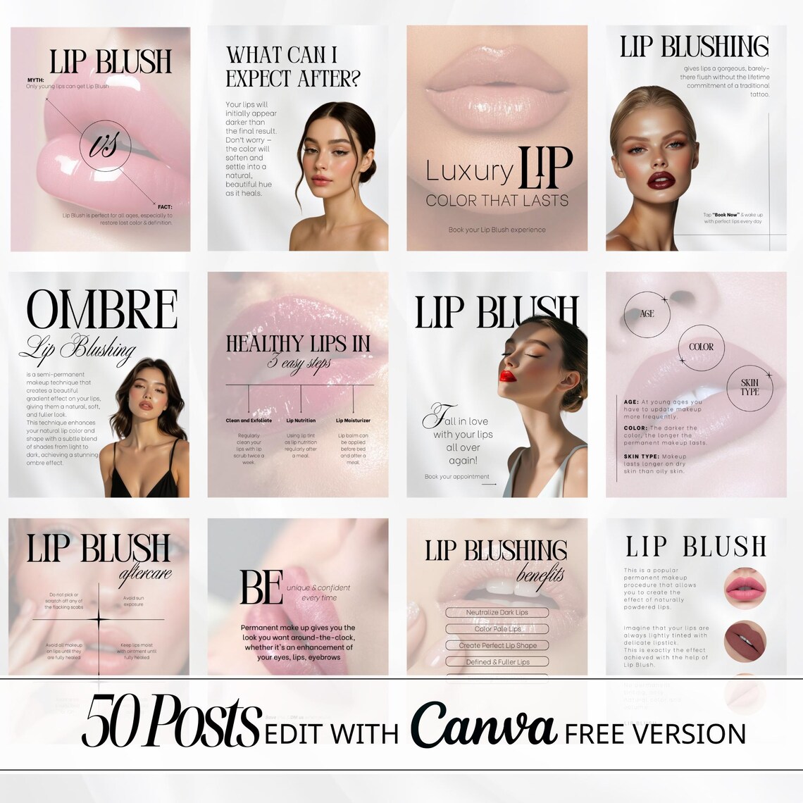 Lip Blush Instagram Templates | PMU Artist Social Media Kit | Permanent ...