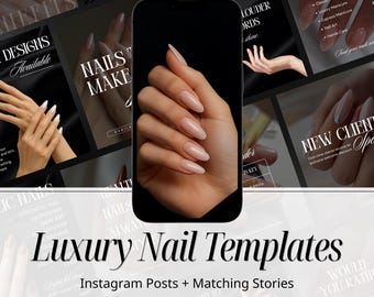 Nagelsalon Instagram-sjablonen | 50 posts en verhalen op social media van Nail Tech | Nagelkunstenaarscanvakit | Salonmarketing | Manicurebundel