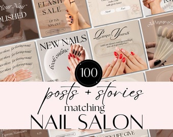 Nail Tech Instagram Template | Canva Branding Kit for Nail Artists | Social Media Posts, Flyers, Quotes & Tech Icons