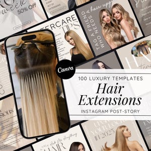 Hair Extension Instagram Templates: Hairstylist Salon Flyers (Canva)