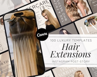 Hair Extension Instagram Templates | Hairstylist Social Media Kit | Salon Canva Posts & Stories | Hair Business Marketing | Branding Bundle