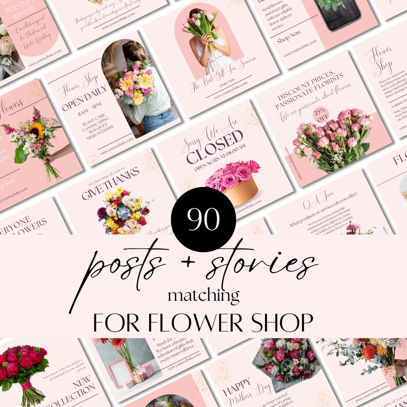 Florist Instagram Stories Post Kit Canva Templates for Floral