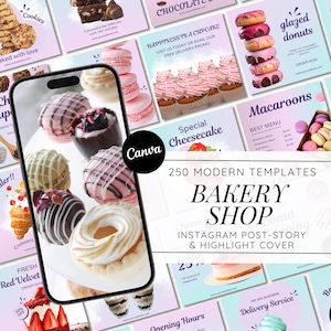 Bakery Instagram Templates: Food Blogger Branding Kit (Canva)