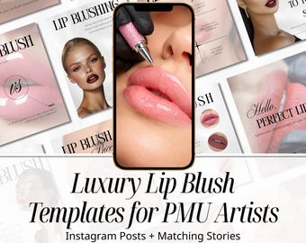 Lip Blush Instagram Templates | PMU Artist Social Media Kit | Permanent Makeup Canva Posts & Stories | Beauty Marketing | Digital Download