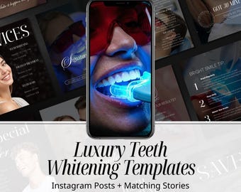 Teeth Whitening Instagram Template | Dental Clinic Social Media Canva Kit | Smile Studio Marketing Posts Stories | Dentist Business Branding