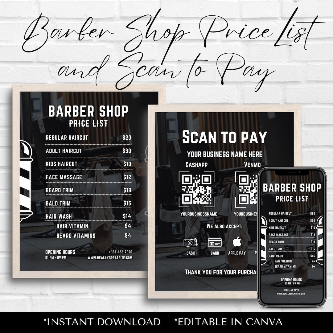 Barber Shop Price List Template Editable Barber Menu Flyer
