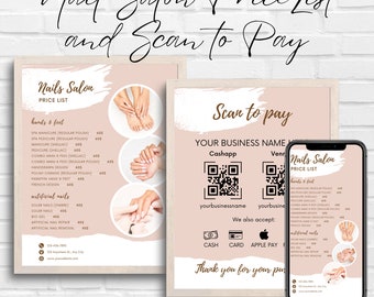 Nail Salon Price List Template: Scan to Pay, Editable Menu (Canva)