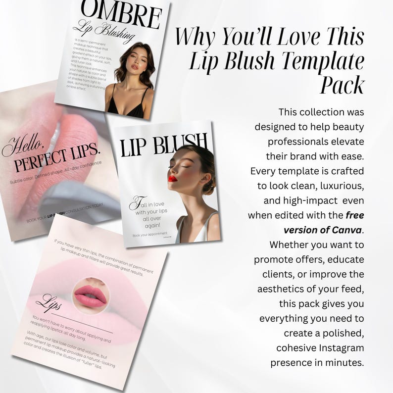 Lip Blush Instagram Templates | PMU Artist Social Media Kit | Permanent ...