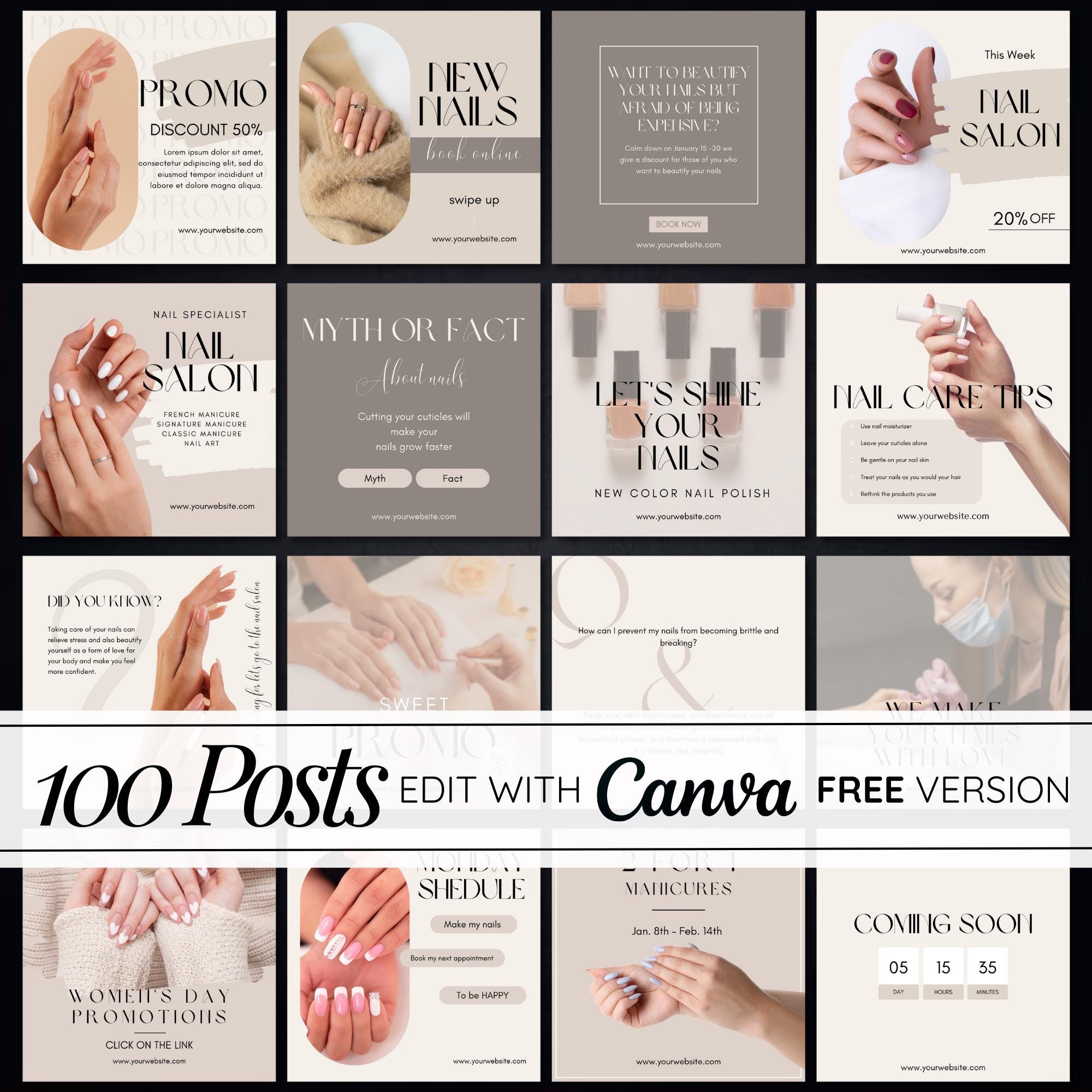 Nail Salon Instagram Templates | Nail Tech Social Media Kit | Canva ...