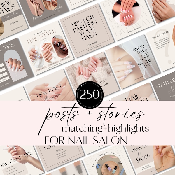 Nail Salon Posts: Social Media Branding for Nail Technicians, Canva Templates, Beauty Business Instagram, Design Quotes Artist Promotion Kit