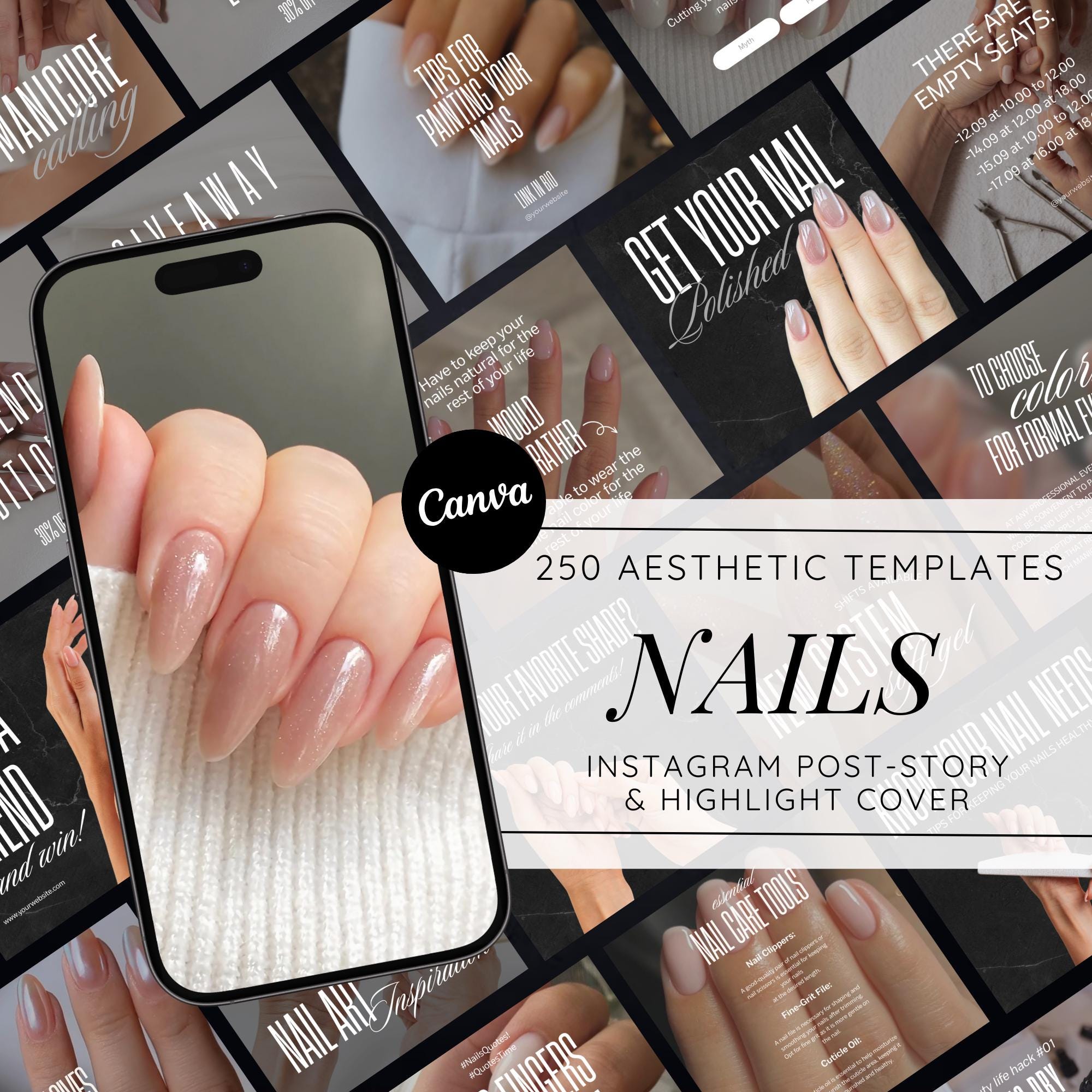 Nail Salon Instagram Templates: Social Media Bundle for Nail Techs
